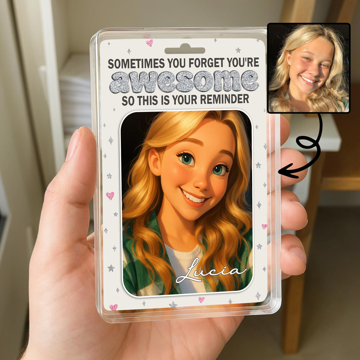 Sometimes You Forget You're Awesome Animated Girl Portrait Personalized Acrylic Plaque Gift For Daughter and Friends