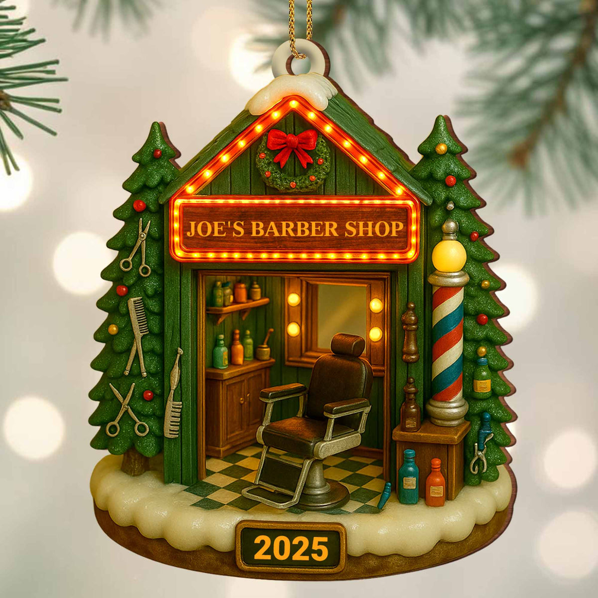 Create Your Own Barber Shop, Personalized Custom Wood Ornament, Gift For Barbers