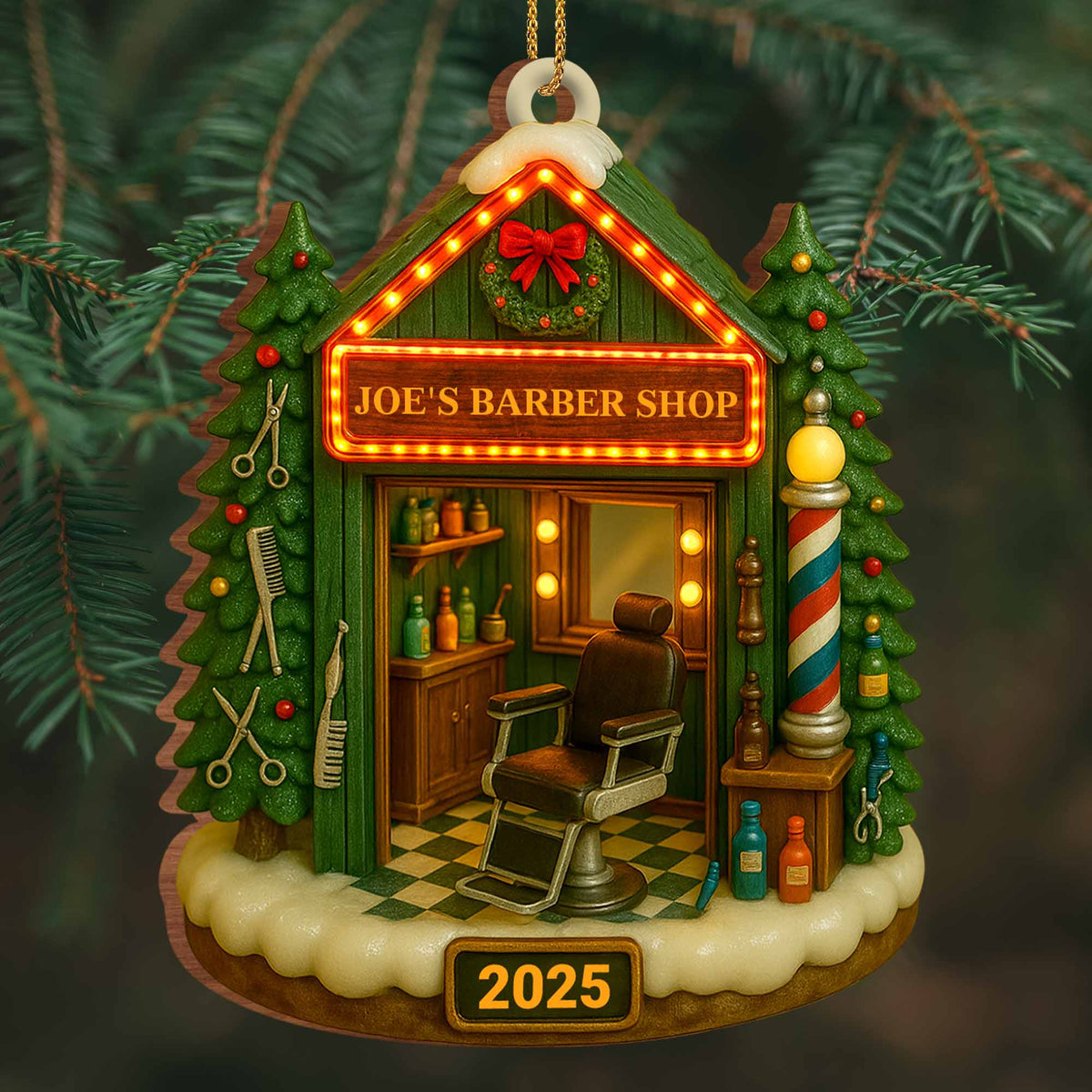Create Your Own Barber Shop, Personalized Custom Wood Ornament, Gift For Barbers