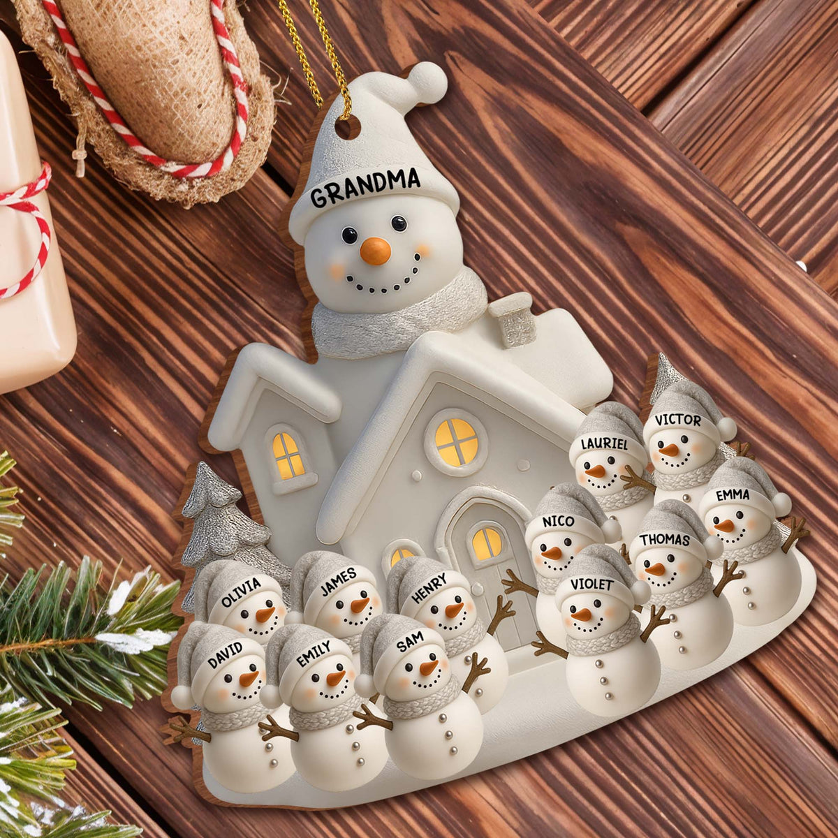 Personalized Celebrate Warmth And Joy With Snowman Family Holiday Wood Ornament Gift For Family