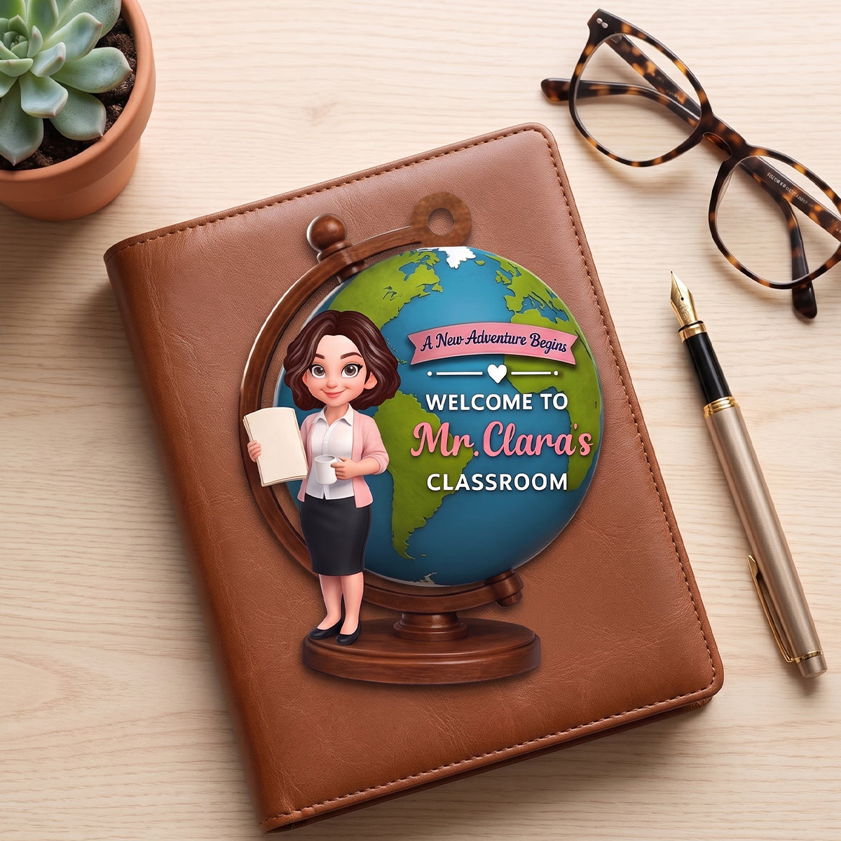 Personalized "A New Adventure Begins" Acrylic Hanging Ornament – Globe Art Teacher Gift For Classroom