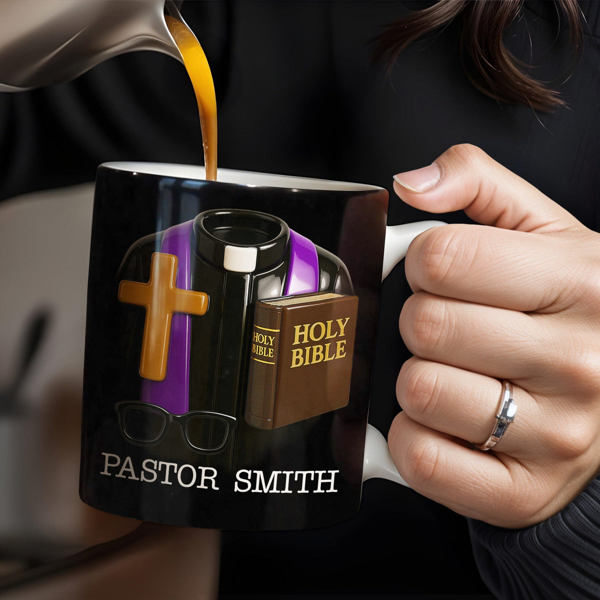 Pastor Smith, Cross, Glasses and Holy Bible, Personalized Coffee Mug, Gift For Religious Leaders