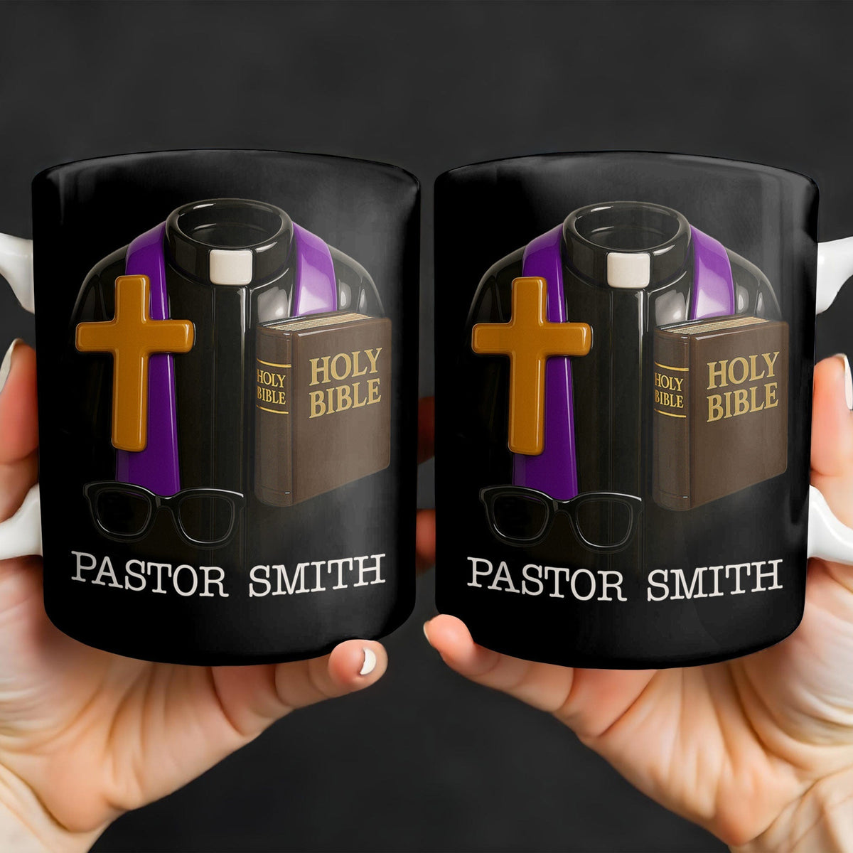 Pastor Smith, Cross, Glasses and Holy Bible, Personalized Coffee Mug, Gift For Religious Leaders