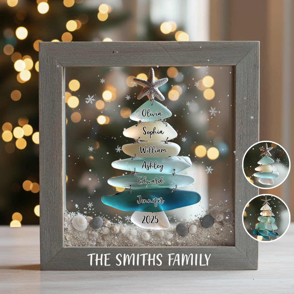Family Sea Glass Christmas Tree Personalized Family Acrylic Plaque