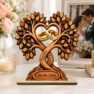 Forever Love Couple Rings In Tree Canopy - Personalized Wooden Plaque - Anniversary Gift, Wedding Gift For Couple