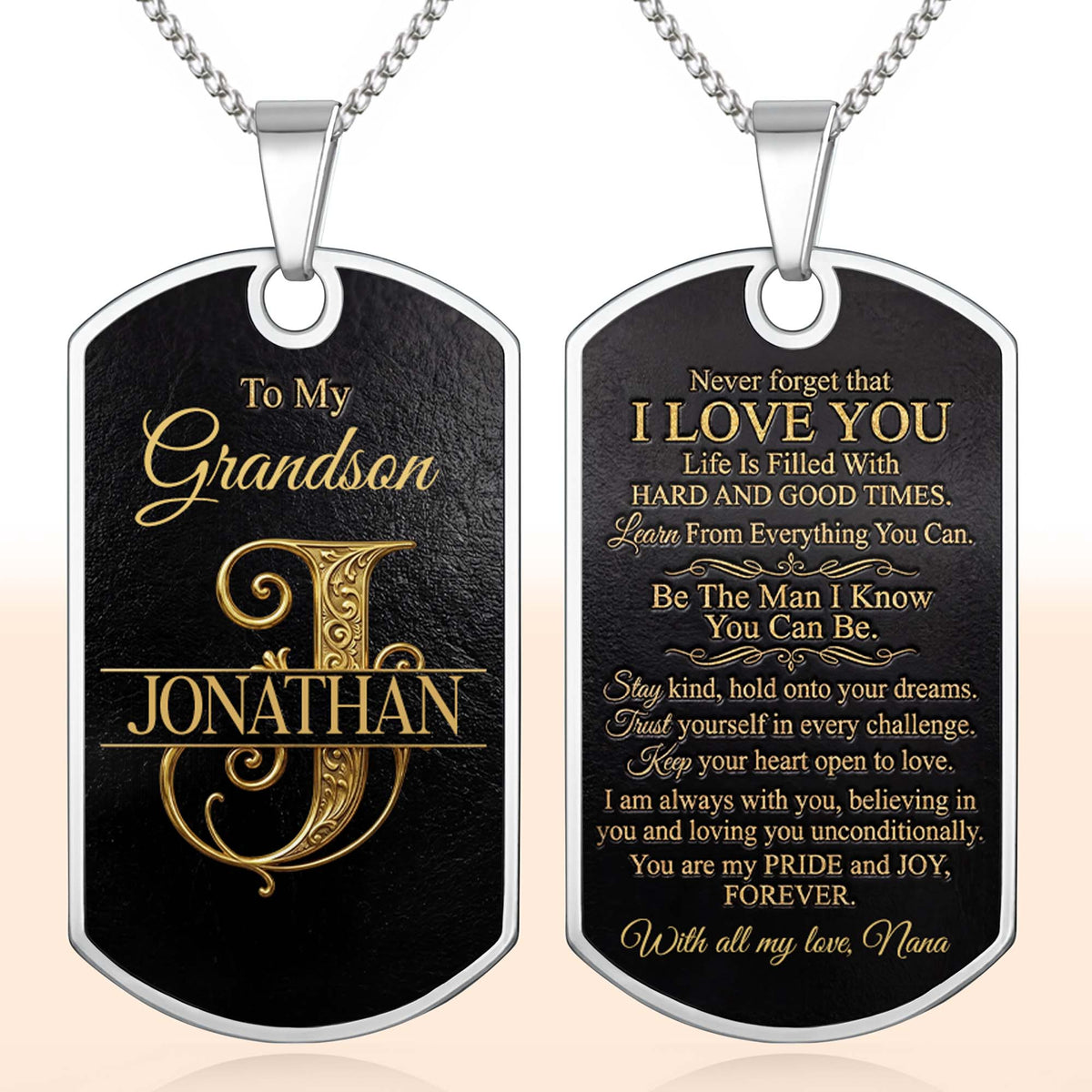 To My Grandson, Personalized Dog Tag Necklace, Gift For Grandson
