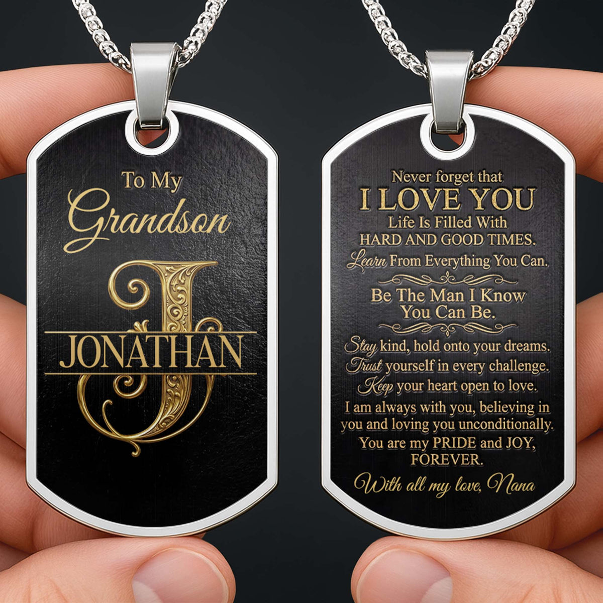 To My Grandson, Personalized Dog Tag Necklace, Gift For Grandson