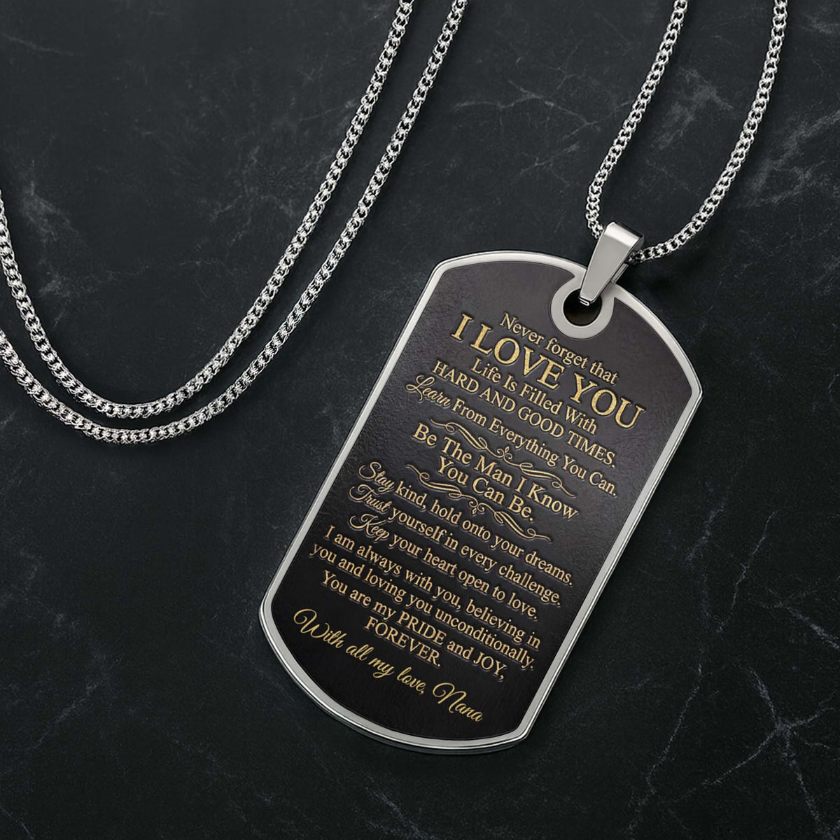 To My Grandson, Personalized Dog Tag Necklace, Gift For Grandson