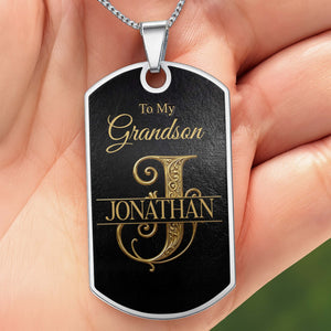 To My Grandson, Personalized Dog Tag Necklace, Gift For Grandson
