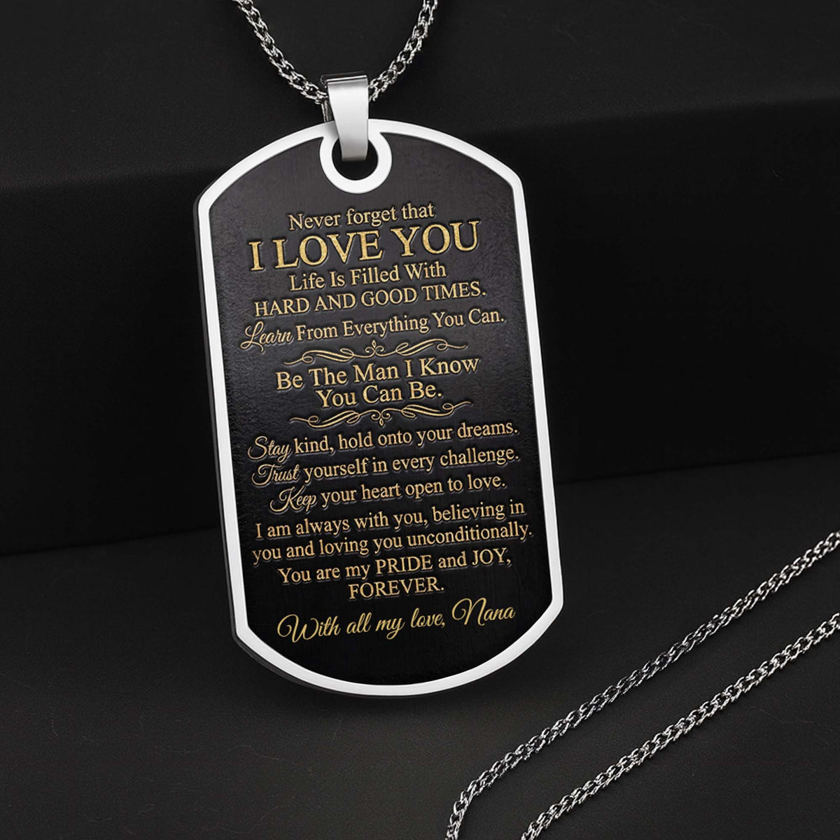 To My Grandson, Personalized Dog Tag Necklace, Gift For Grandson