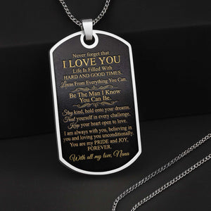 To My Grandson, Personalized Dog Tag Necklace, Gift For Grandson