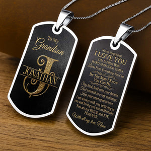 To My Grandson, Personalized Dog Tag Necklace, Gift For Grandson