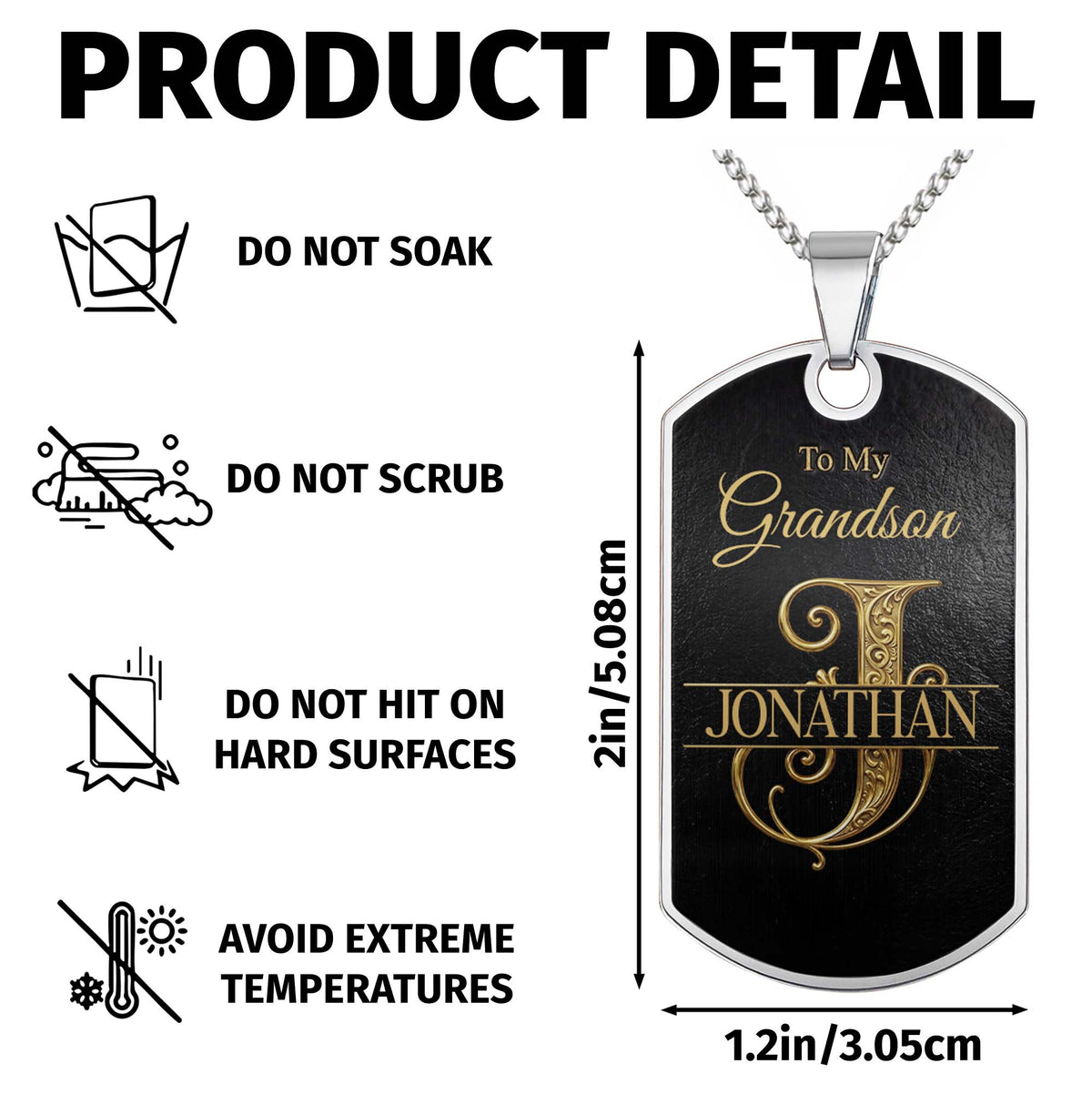 To My Grandson, Personalized Dog Tag Necklace, Gift For Grandson