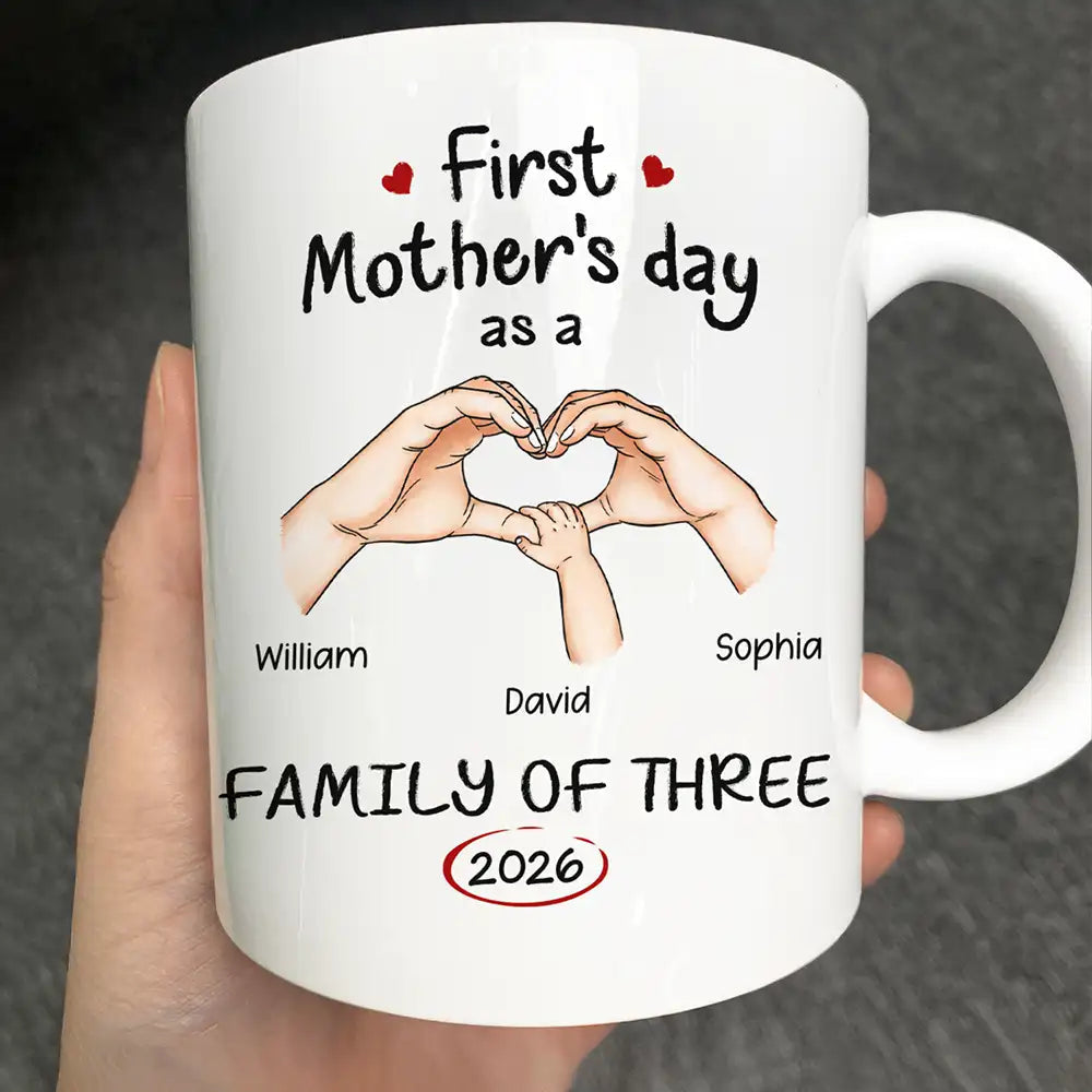 New Family Gift – Personalized Mug "First Time Ever As A Family Of Three"