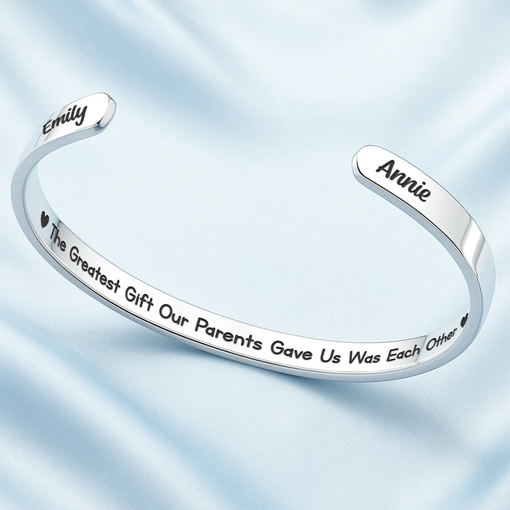 The Love Between Sisters - Personalized Bangle Bracelet Cuff For Sister, Bestie, Best Friend