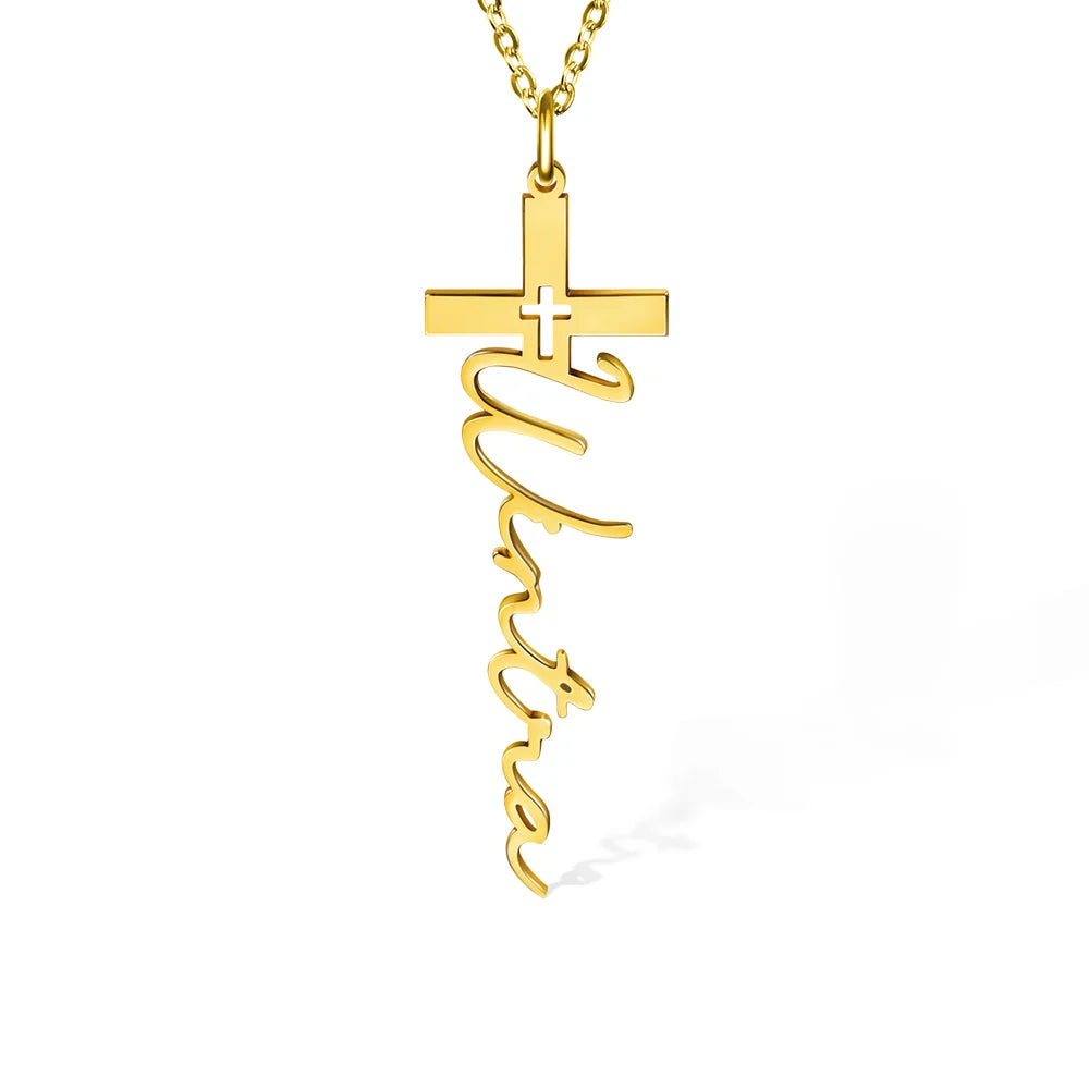 Personalized Cross Pendant Necklace with Name Crucifix Jewelry Christening Baptism First Communion Gift for Her
