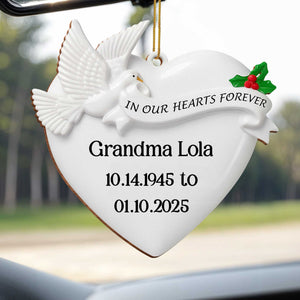 In Our Hearts Forever Heart and Dove Ornament, Custom Wood Ornament, Gift for Family
