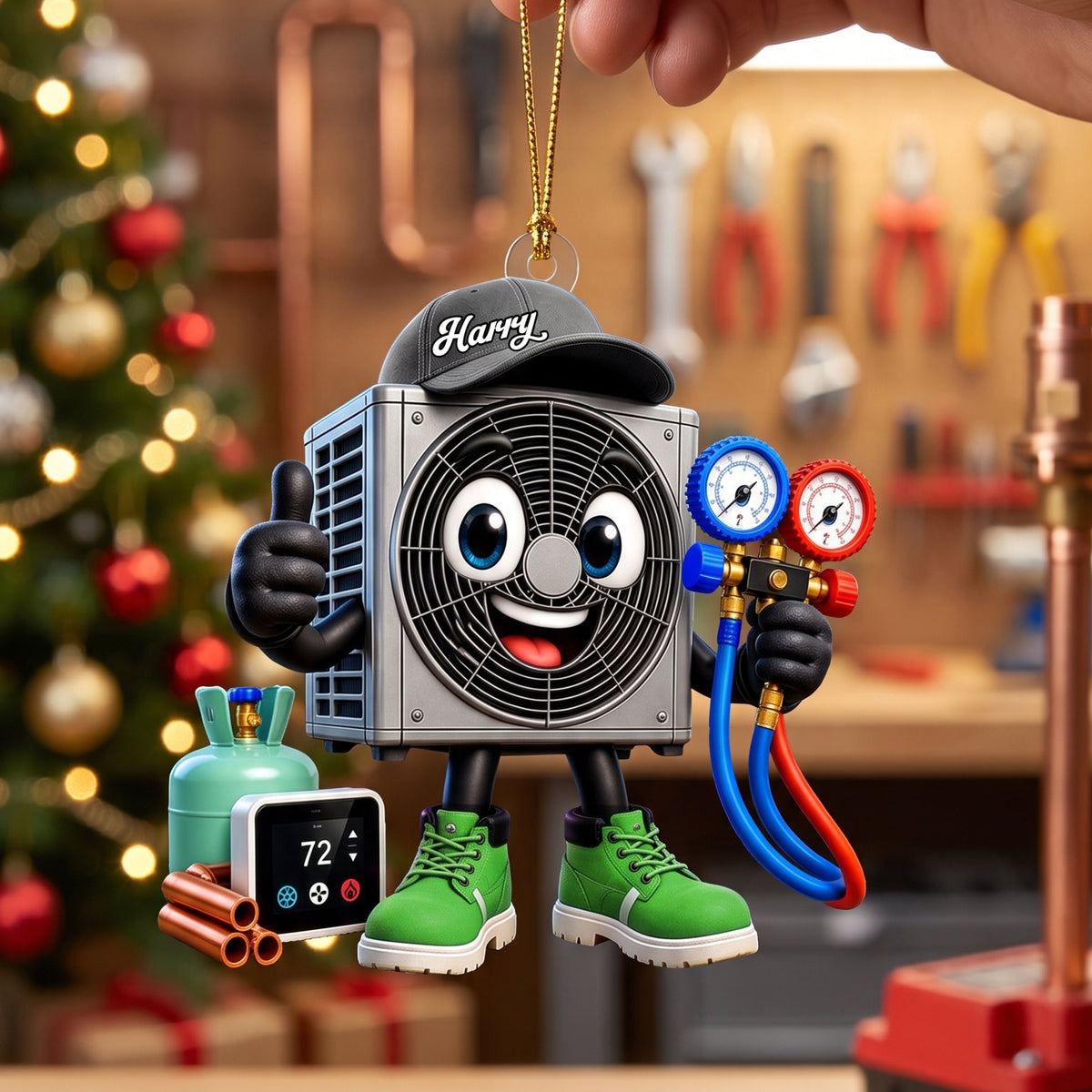 Thumbs-up HVAC Unit Mascot Hanging Ornament – Personalized Gift For Heating & Cooling Professionals