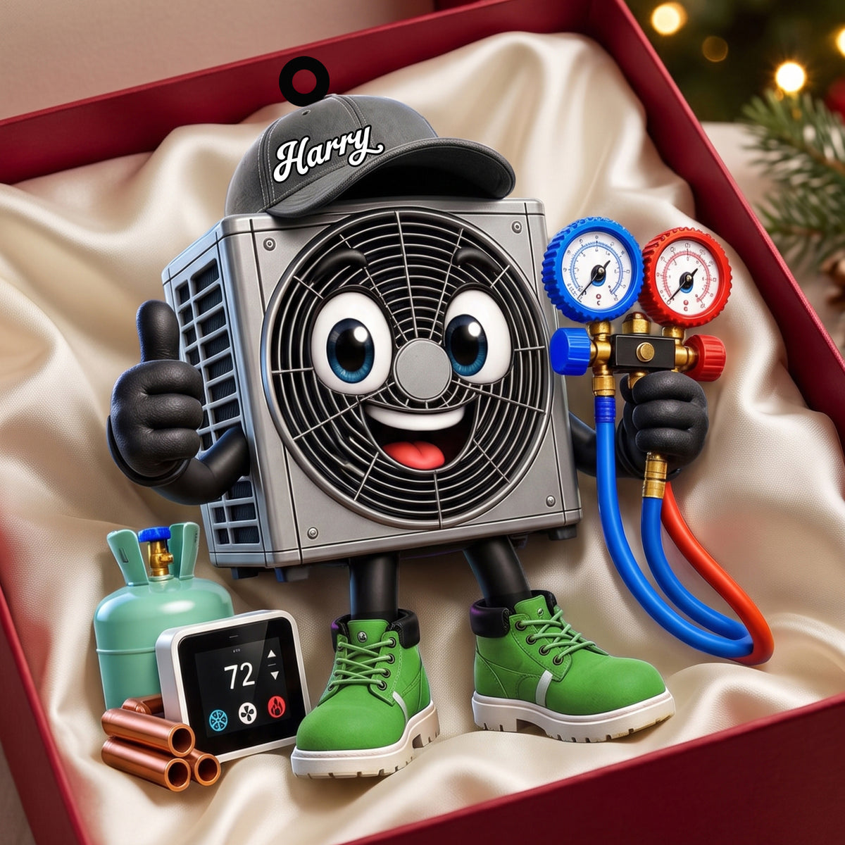 Thumbs-up HVAC Unit Mascot Hanging Ornament – Personalized Gift For Heating & Cooling Professionals