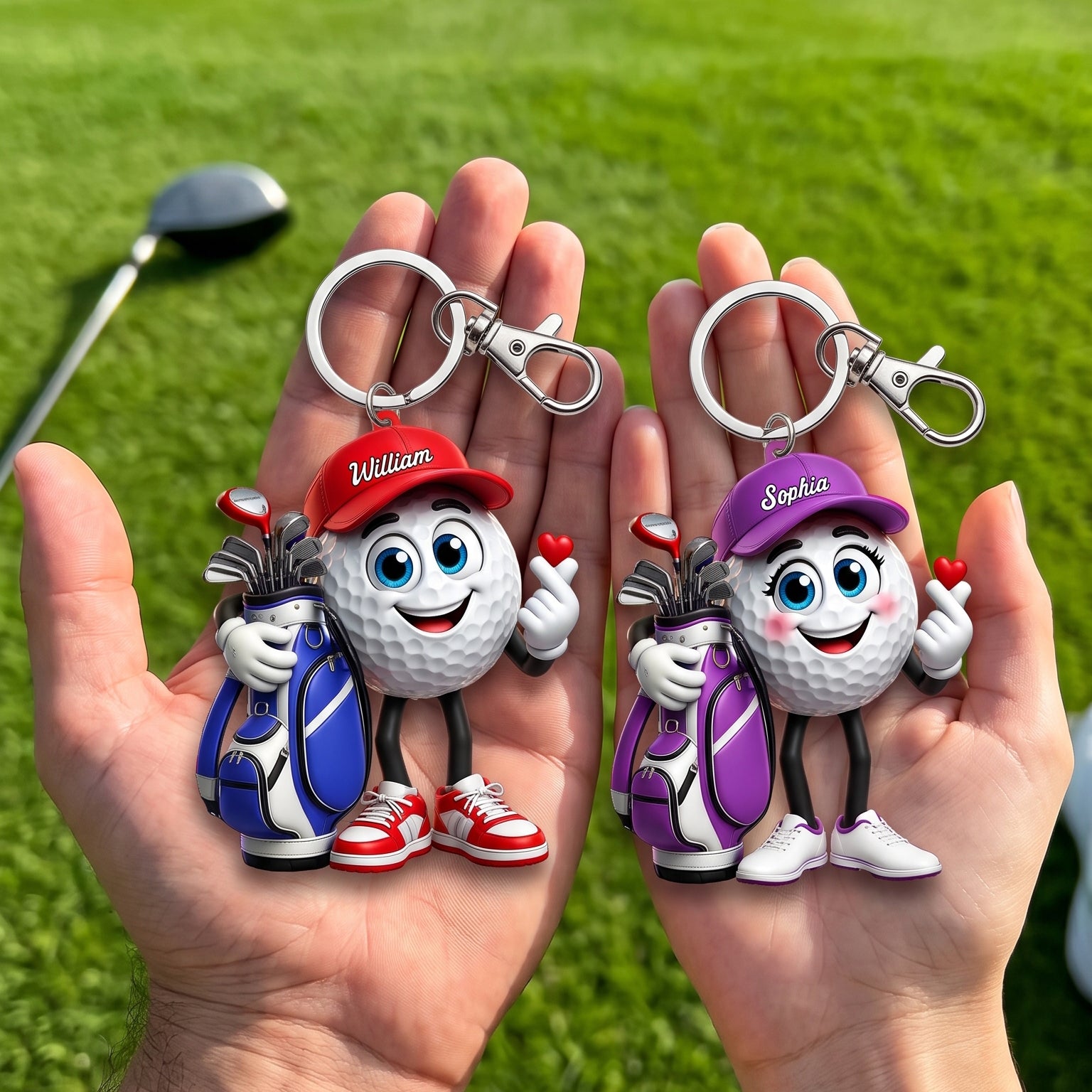 Sending You Golf Love Cute Personalized Golf Ball Mascot Keychain Gift for Male & Female Golfer