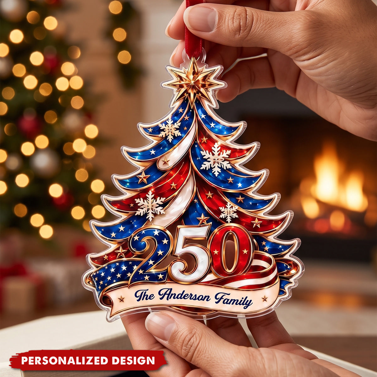 Personalized Acrylic Ornament for Patriotic Family