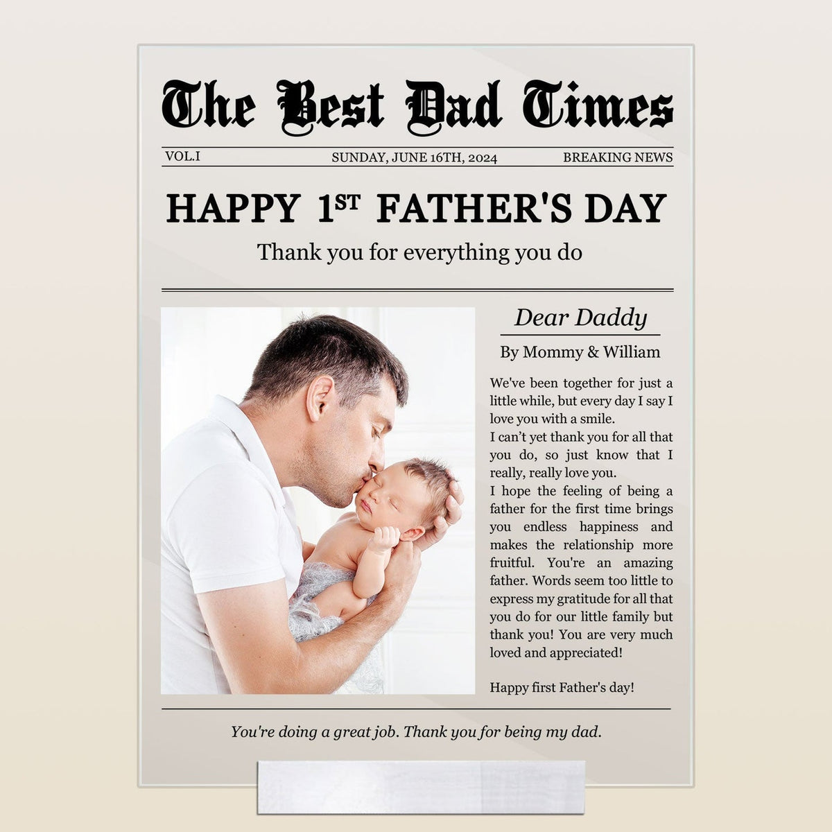Happy 1st Father's Day Thank You For Everything - Personalized Acrylic Photo Plaque