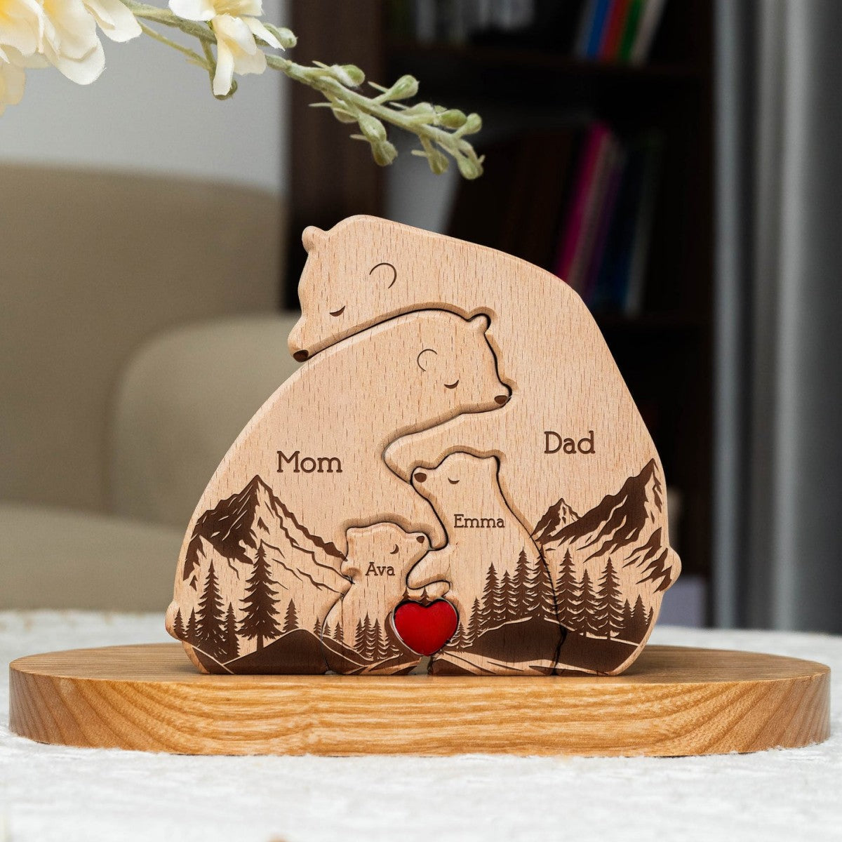 Hugging Bear Family New Version - Personalized Wooden Bear Family Puzzle