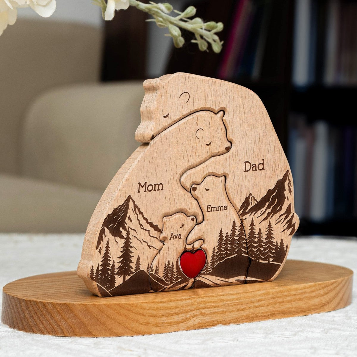 Hugging Bear Family New Version - Personalized Wooden Bear Family Puzzle
