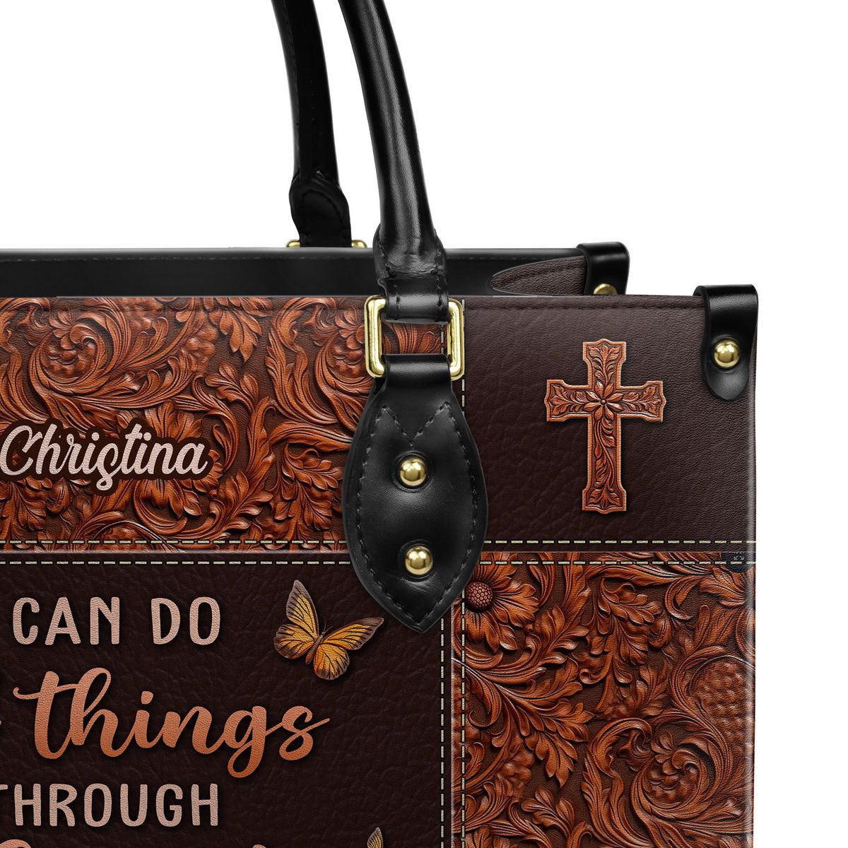Personalized I  can do all things through Christ who strengthen me-Bible Verse Leather Bag