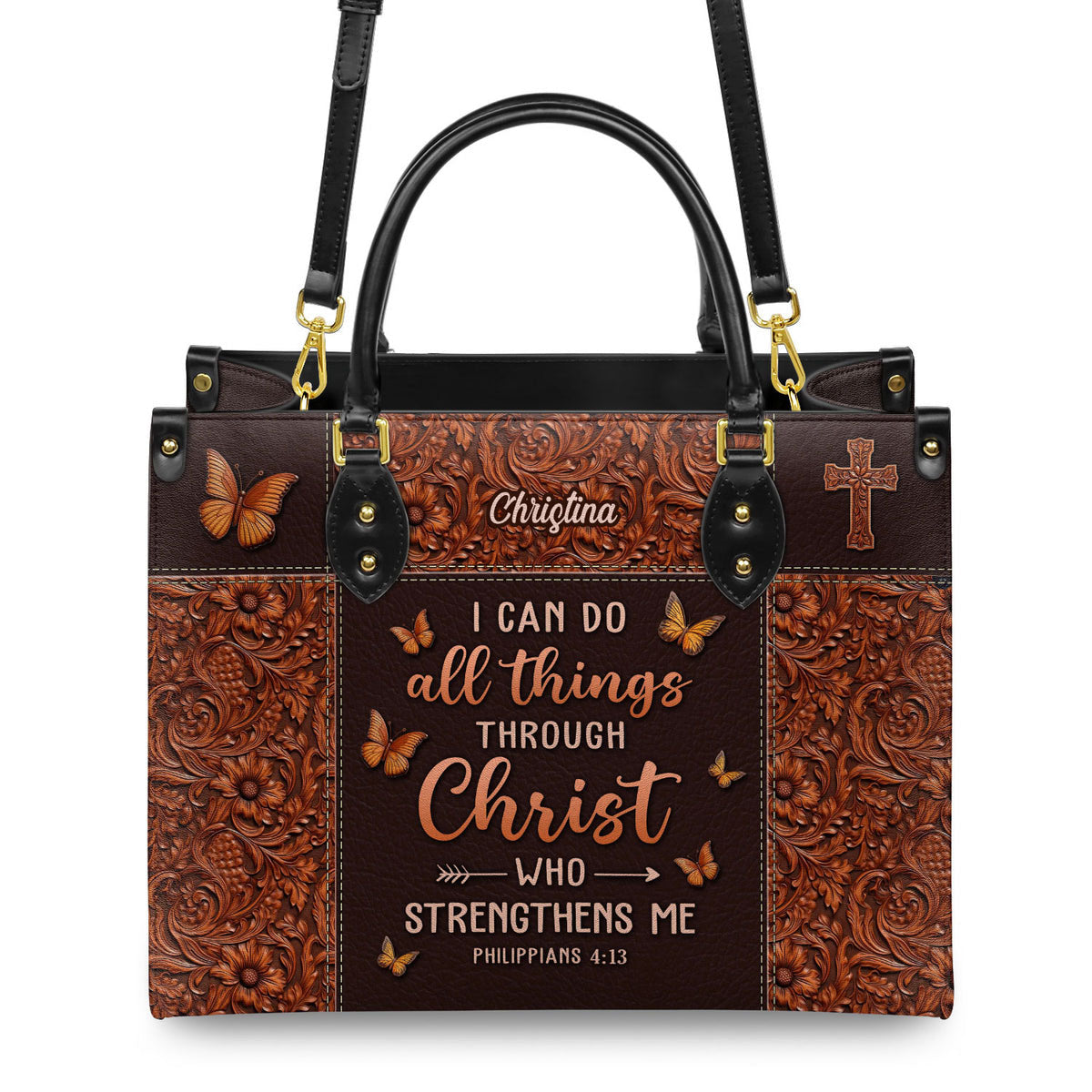 Personalized I  can do all things through Christ who strengthen me-Bible Verse Leather Bag