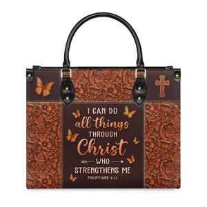 Personalized I  can do all things through Christ who strengthen me-Bible Verse Leather Bag