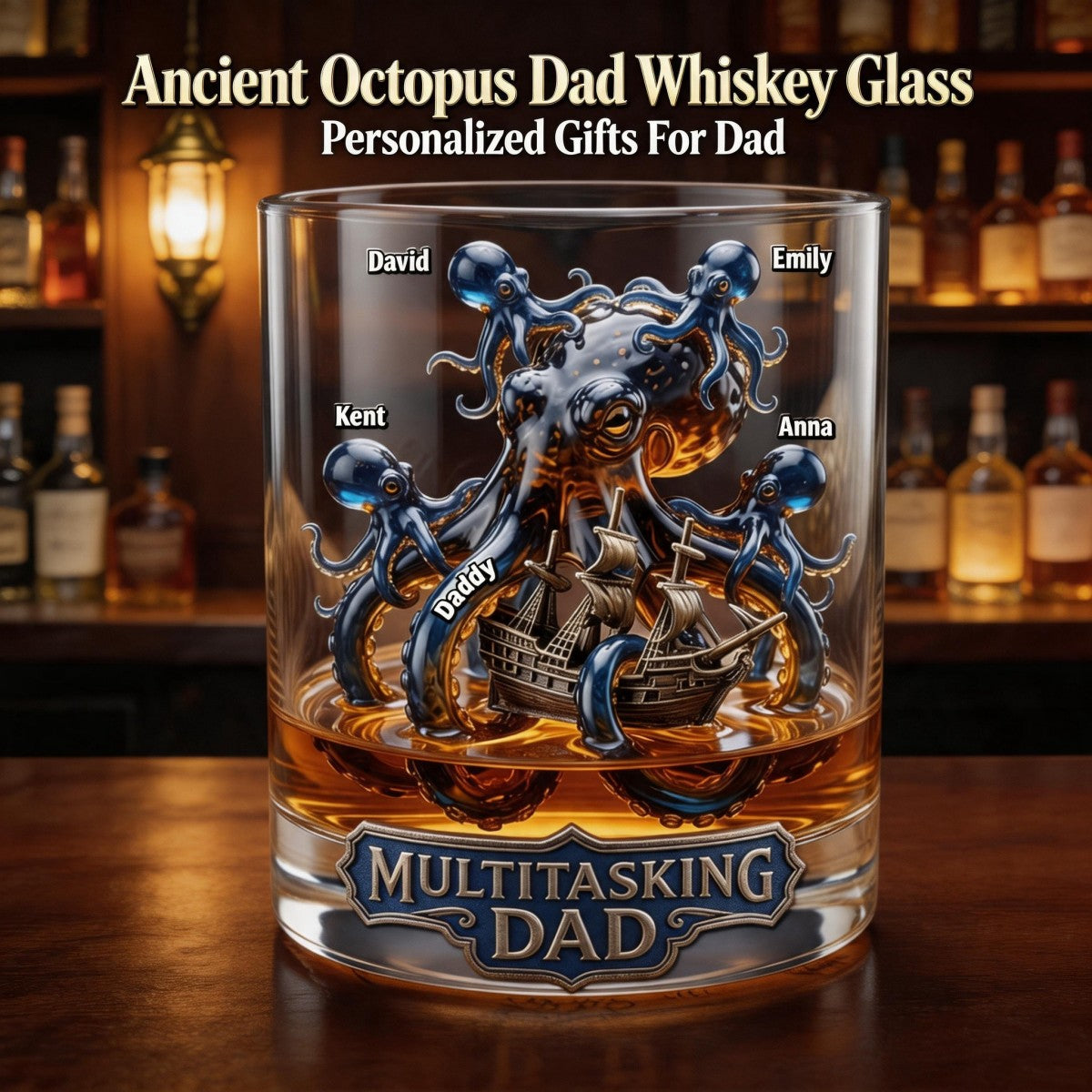 Ancient Octopus Dad Whiskey Glass - Personalized Gifts For Dad