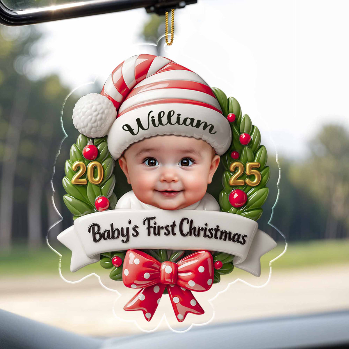 Personalized Baby's First Christmas Baby and Christmas Wreath Ornament
