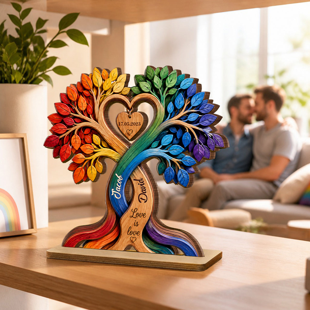 LGBT Couple Heart Tree - Personalized Wooden Plaque - Anniversary Gift for Him, Gift for Her