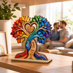 LGBT Couple Heart Tree - Personalized Wooden Plaque - Anniversary Gift for Him, Gift for Her
