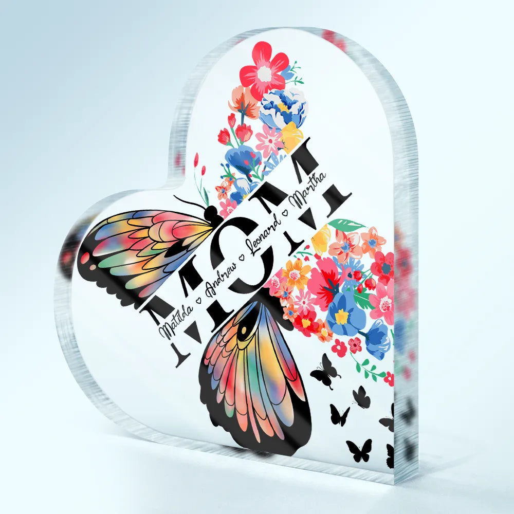 Mom We Love You - Personalized Heart Shaped Acrylic Plaque