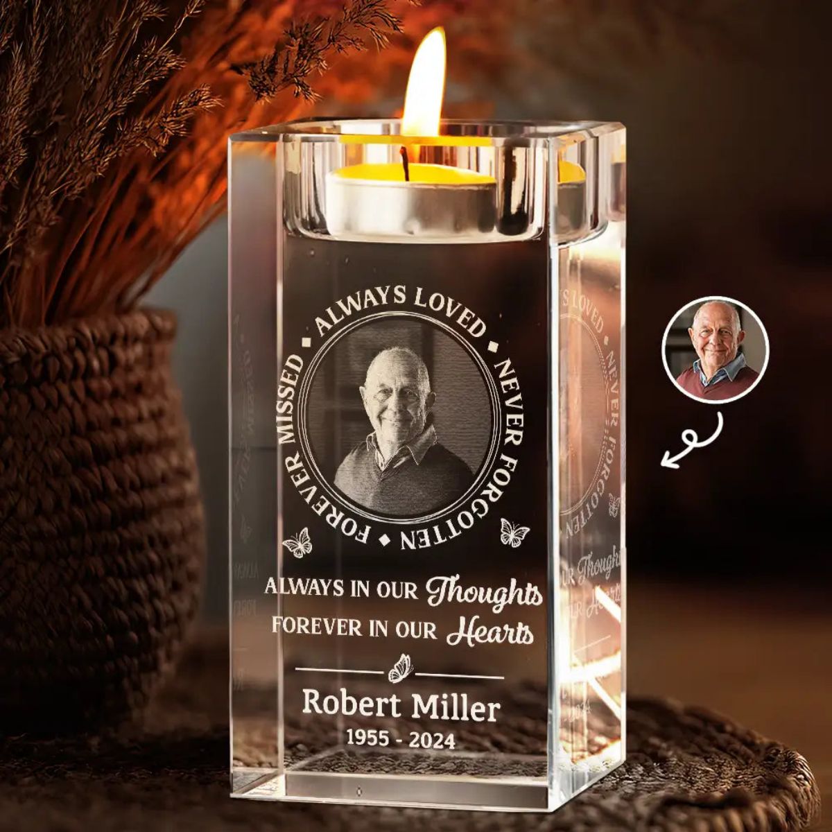 Always Loved Never Forgotten - Personalized Memorial Crystal Candle Holder