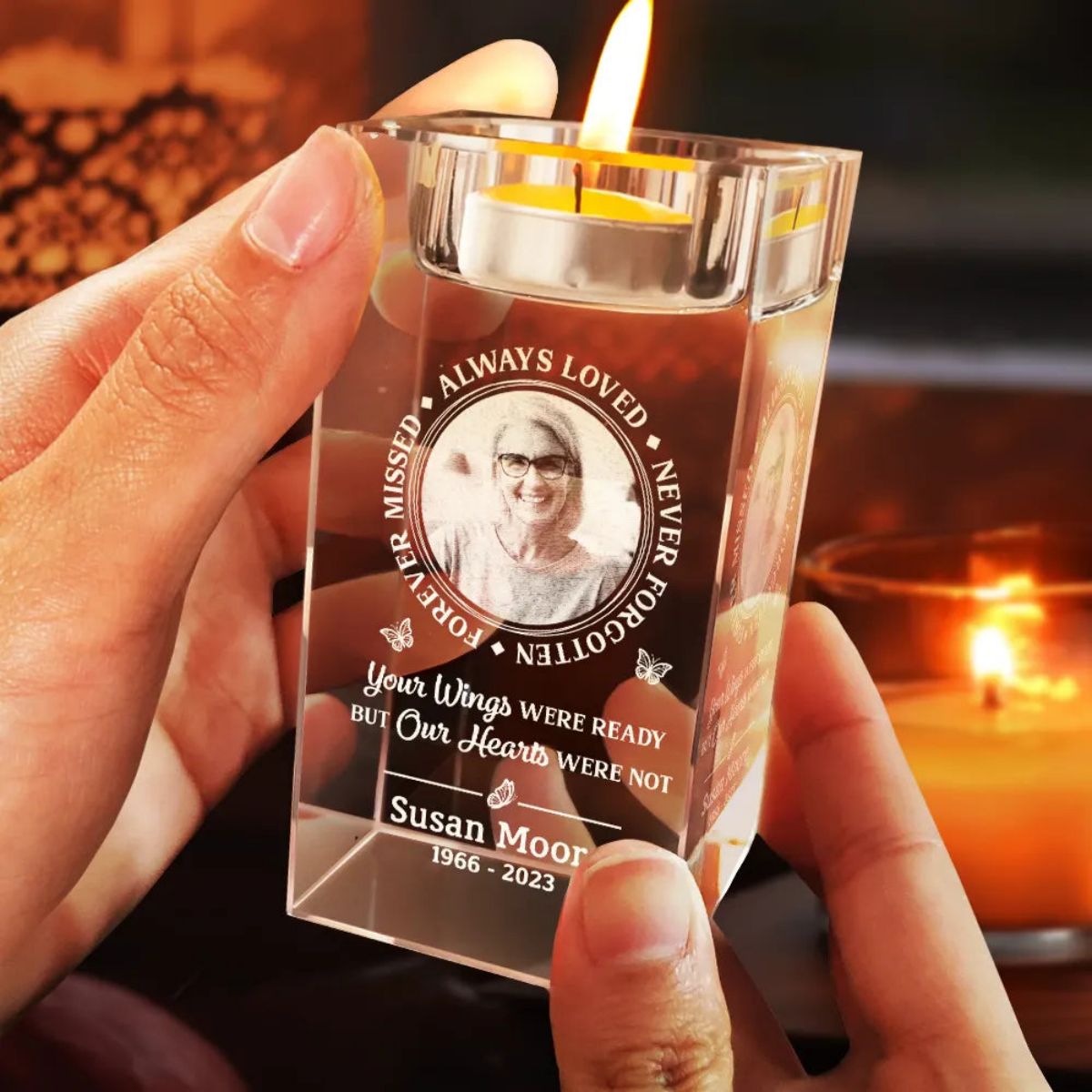 Always Loved Never Forgotten - Personalized Memorial Crystal Candle Holder