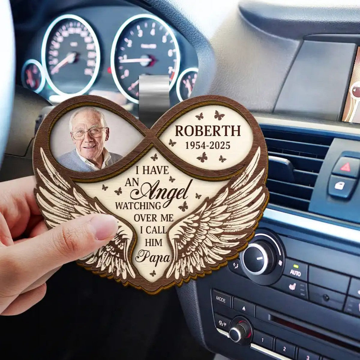 Custom Photo Memorial Dad Mom I Have An Angel Watching Over Me - Personalized Car Visor Clip