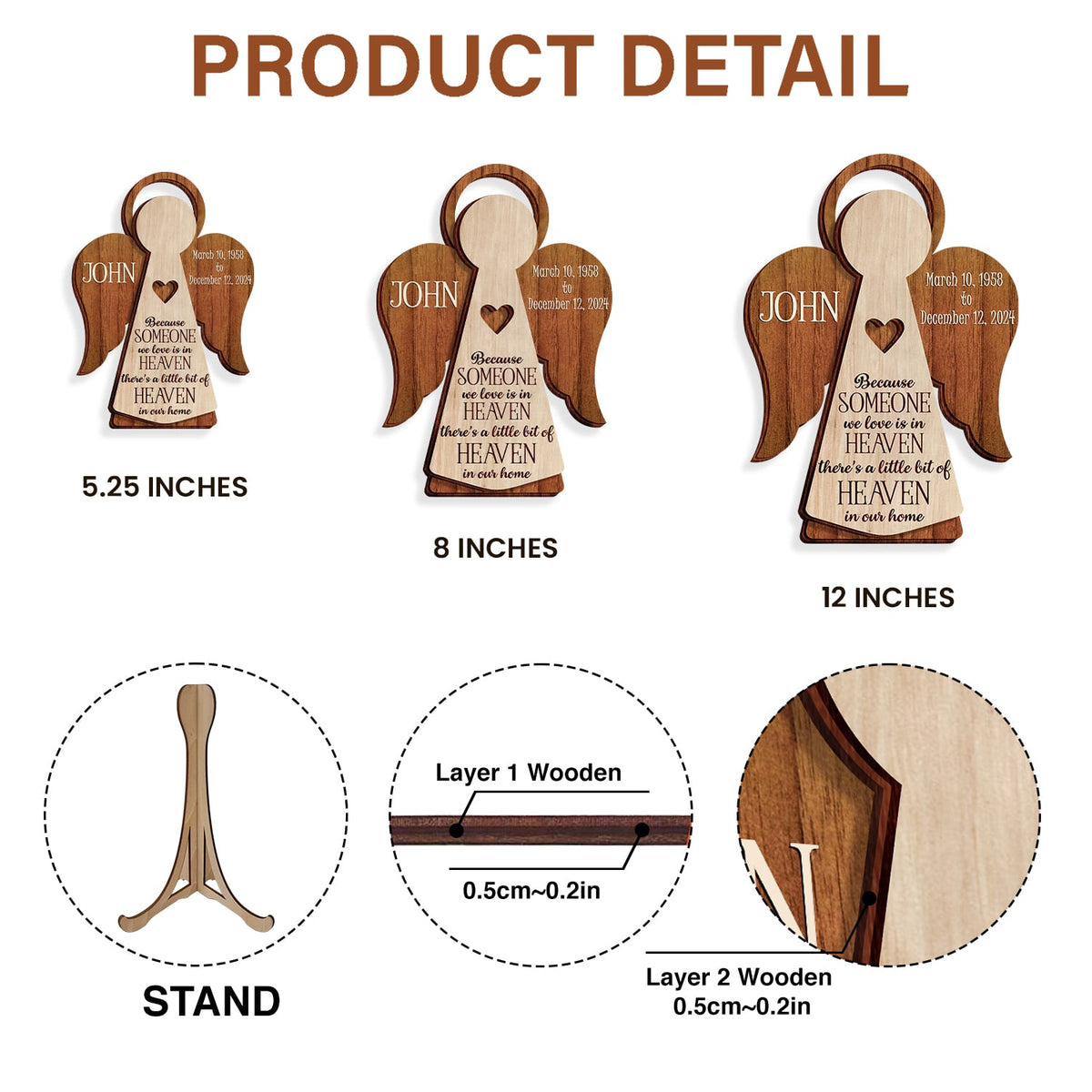 Memorial Angel 2-Layer Wooden Plaque Personalized Sympathy Gifts