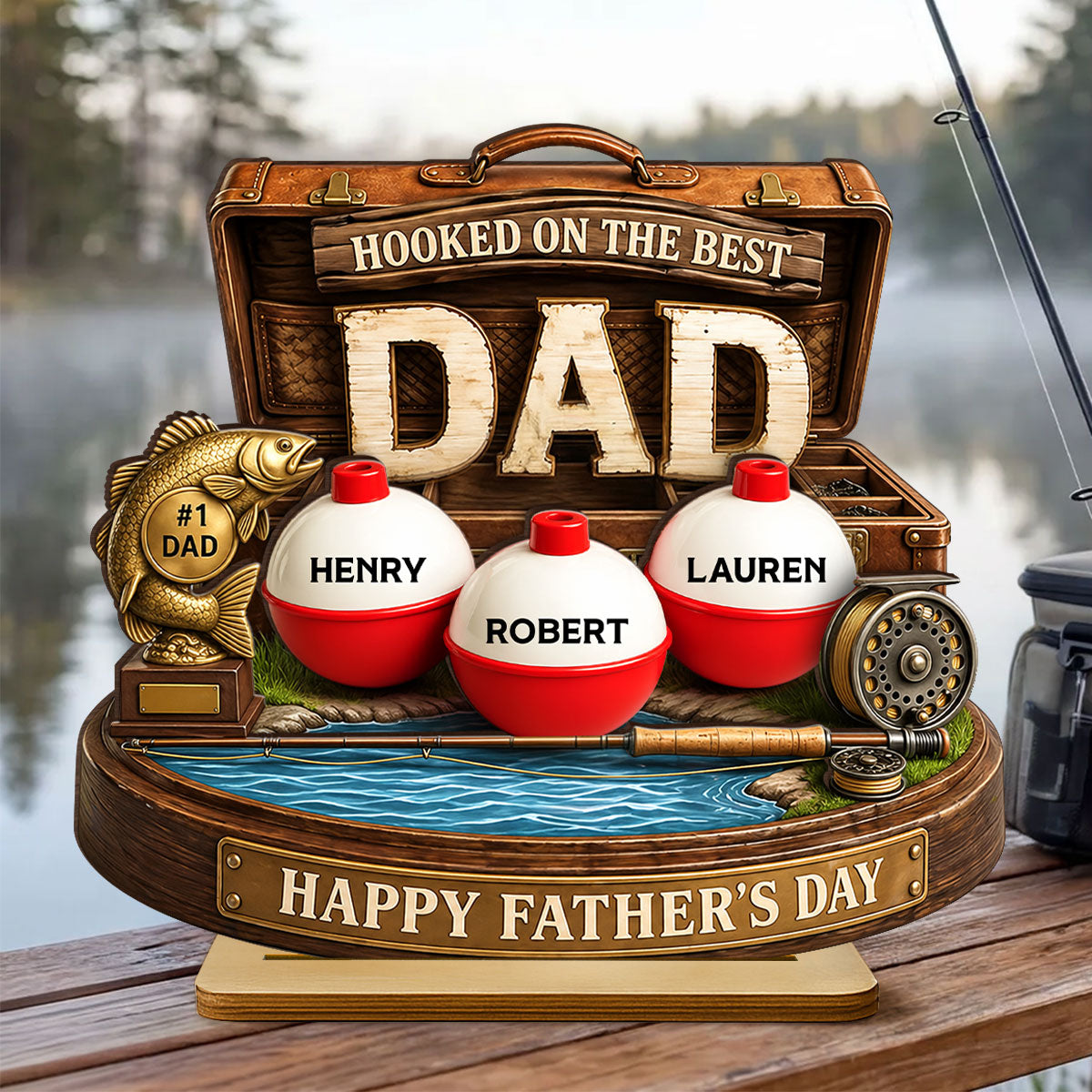 Hooked On The Best Dad Fishing - Personalized Wooden Plaque - Heartfelt Gift For Fishing Dad, Gift For Husband