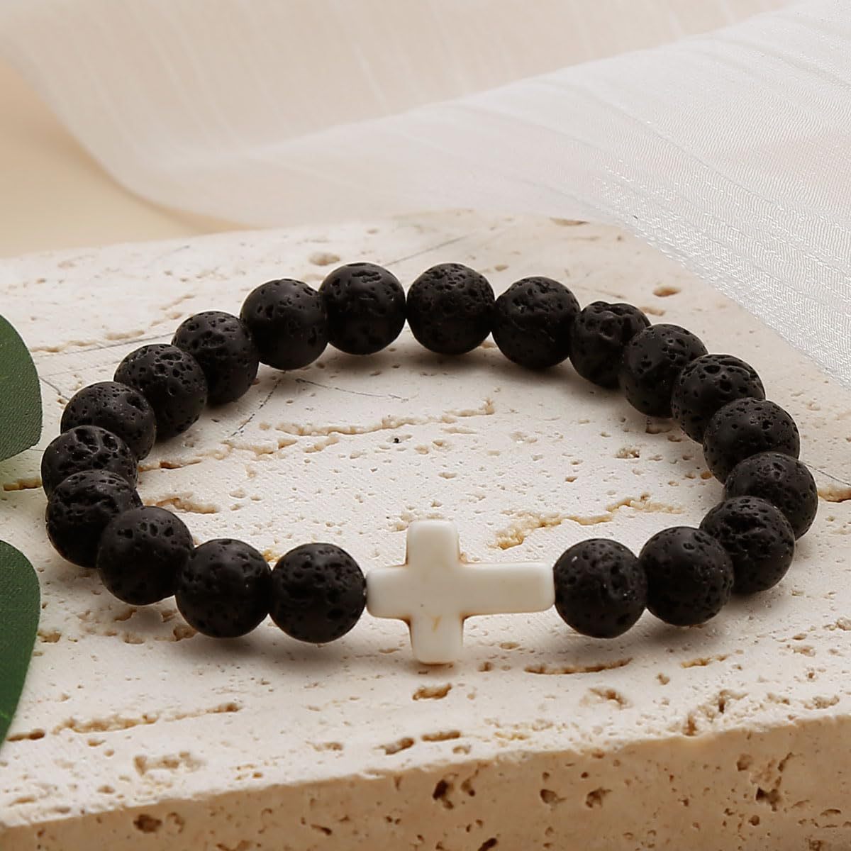 Turquoise Bracelet With Cross, Healing Beads Bracelet