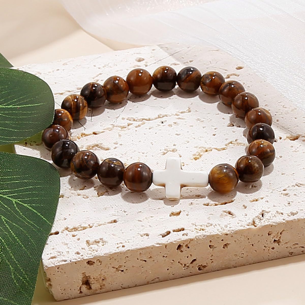 Turquoise Bracelet With Cross, Healing Beads Bracelet