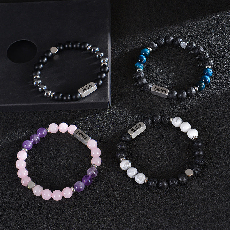 Personalized Name Crystal Beaded Bracelet, Tiger Eye Stone Bracelet