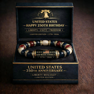 1776-2026 America 250th Bracelet, Natural Stone Bead Bracelet
