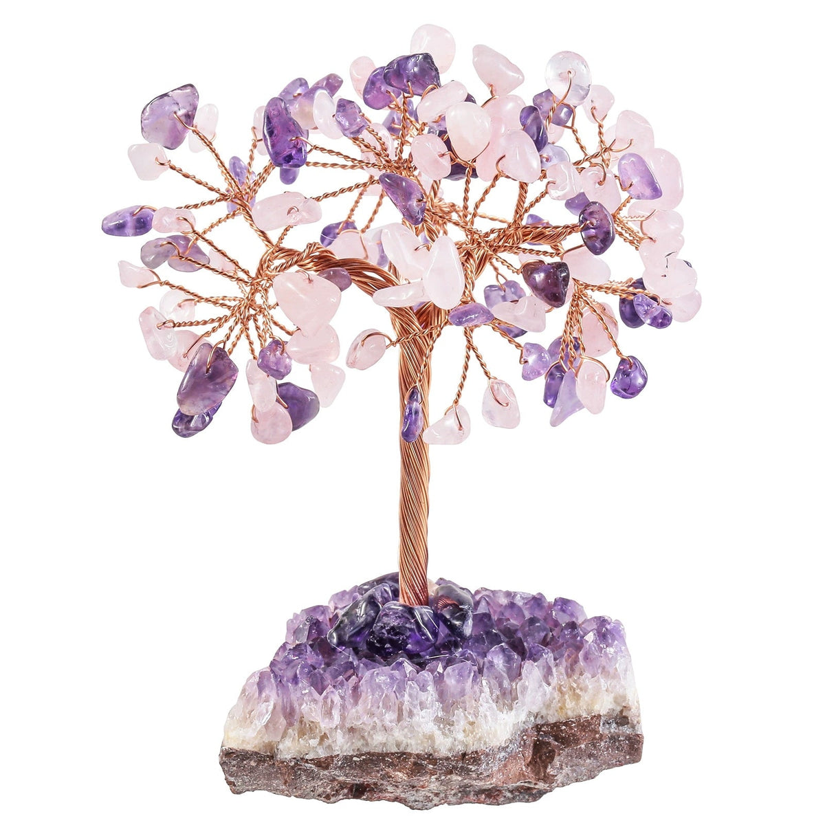 Crystal Tree Rose Quartz Tree Of Life with Amethyst Base - Amethyst Tree, Rose Quartz Tree