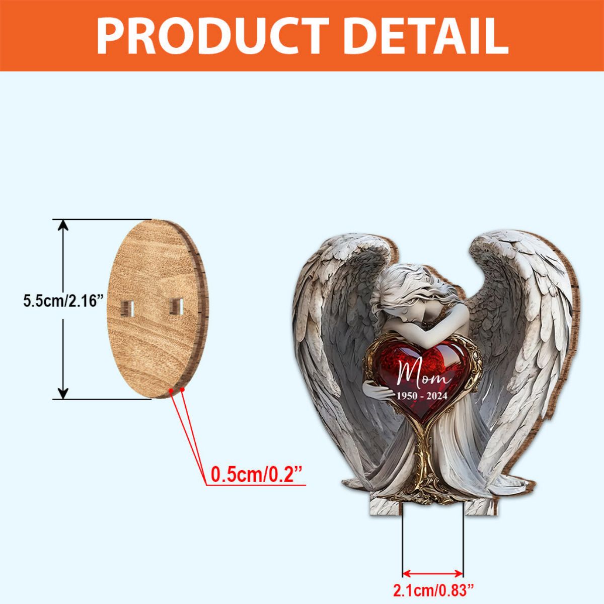 On Angels Wings - Personalized Memorial Freestanding Wood Plaque