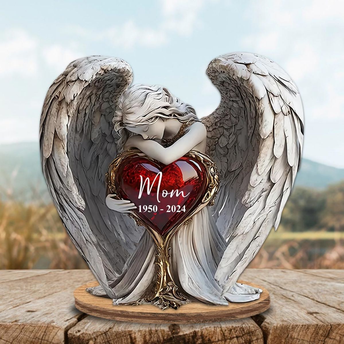 On Angels Wings - Personalized Memorial Freestanding Wood Plaque