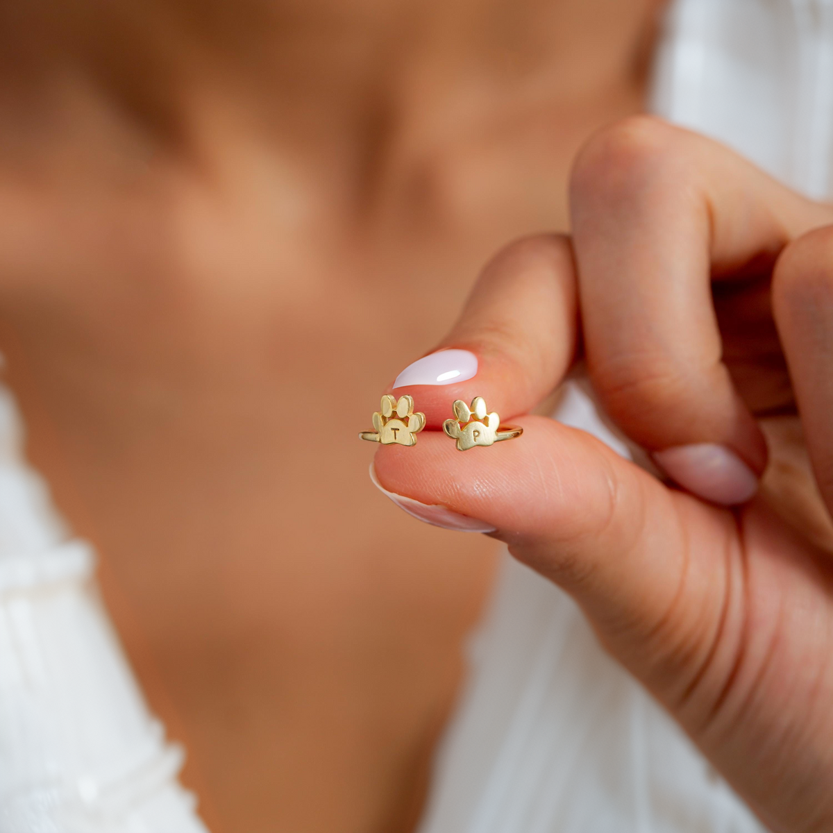 Personalized Engraved Paw Initial Ring Gift For Pet Lover