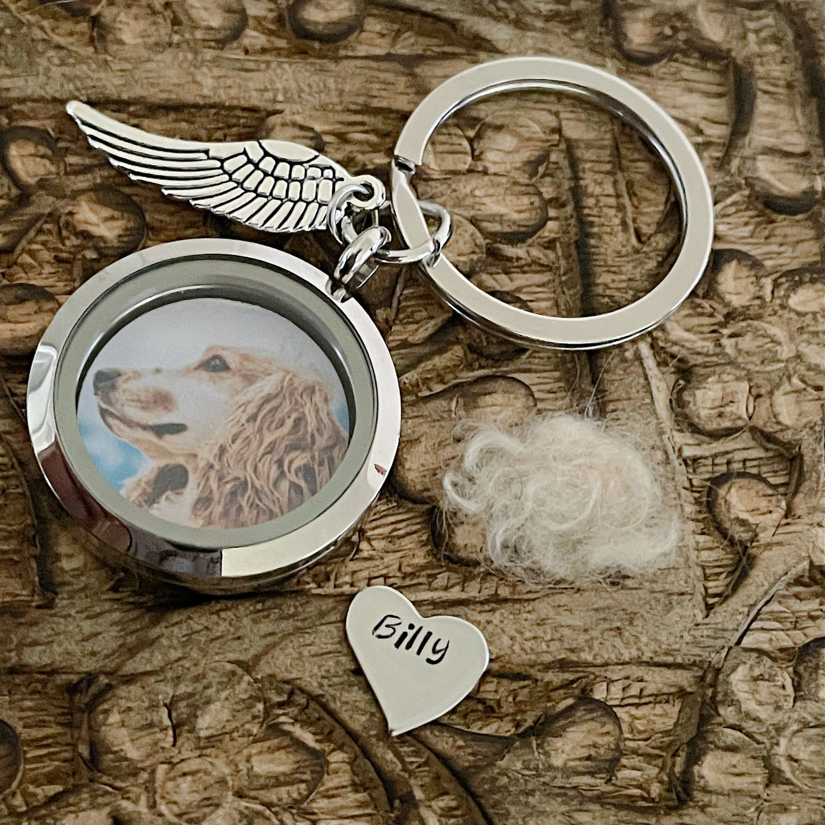 Engraved Name Photo Personalized Pet Keychain, Memorial Dog Fur keepsake